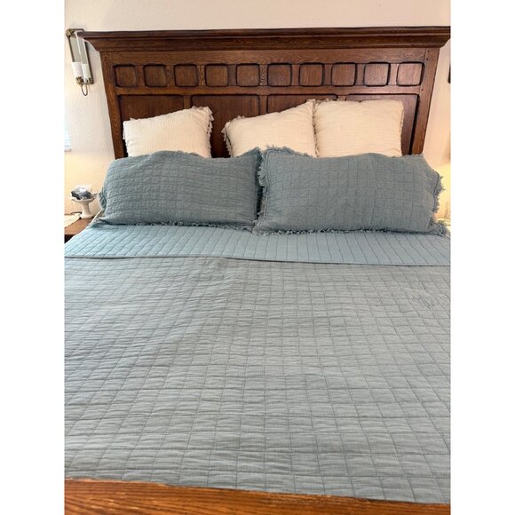 Shabby Chic King Size Quilted Comforter Set 2 Pillow Shams Frayed Edges Cotton - Picture 16 of 16